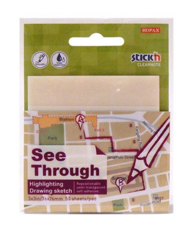 Karteczki samoprzylepne 76 x 76 mm PRZEZROCZYSTE 50 szt. Stick`n